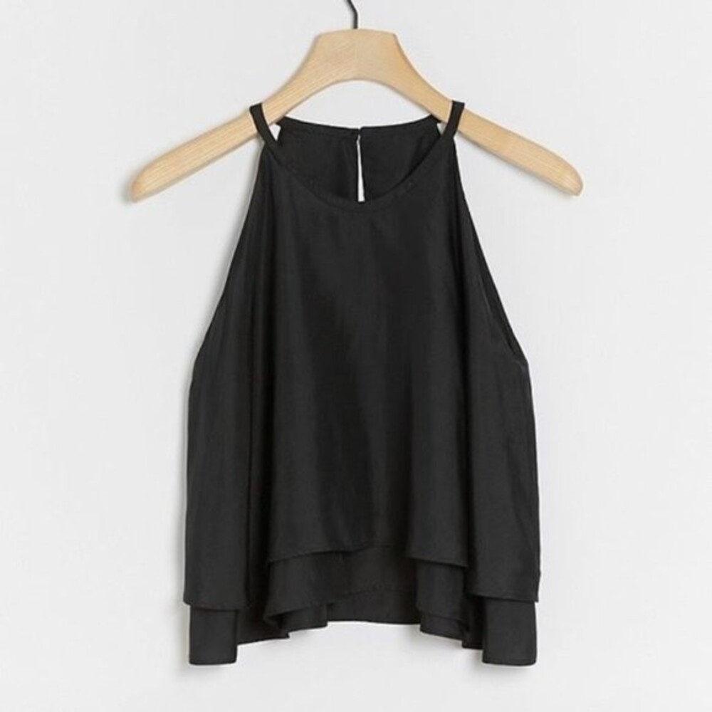 MAIA BERGMAN Hedda Tiered 100% Silk Top - Black - Size L, NEW!